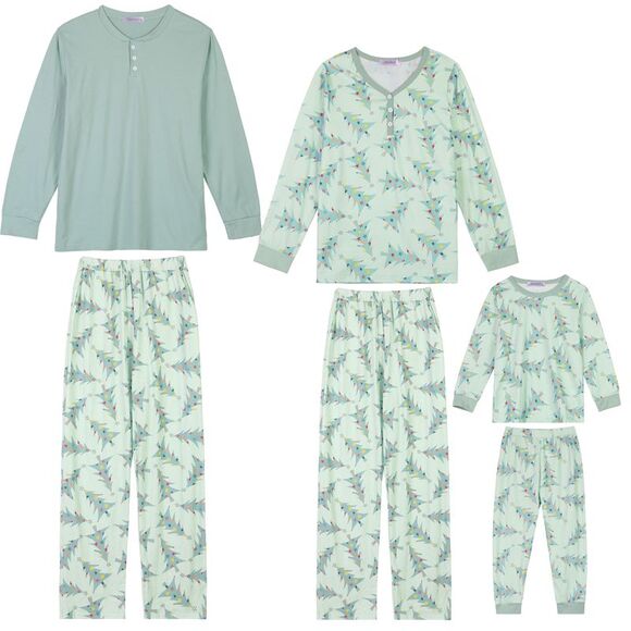 Child's Christmas Sleepwear Long Sleeve Tee with Pants Pajama Sets Green - Picture 2 of 4